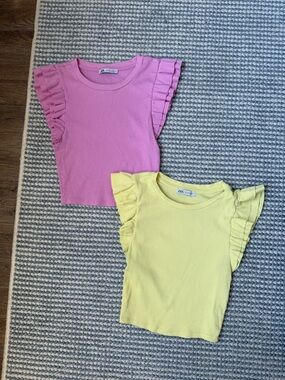 Zara cropped Ruffle Sleeve Tees - Pink & Yellow both sz S